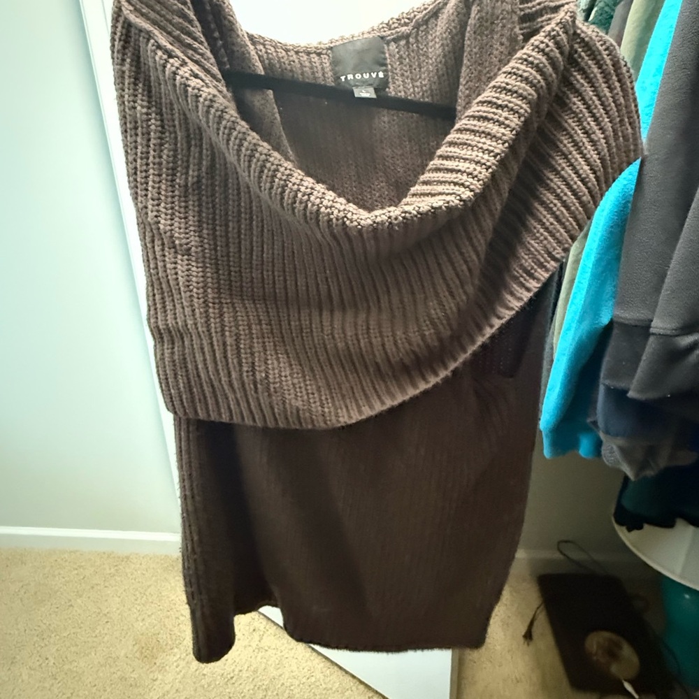 Trouve Chocolate Brown Cowl Neck Sweater